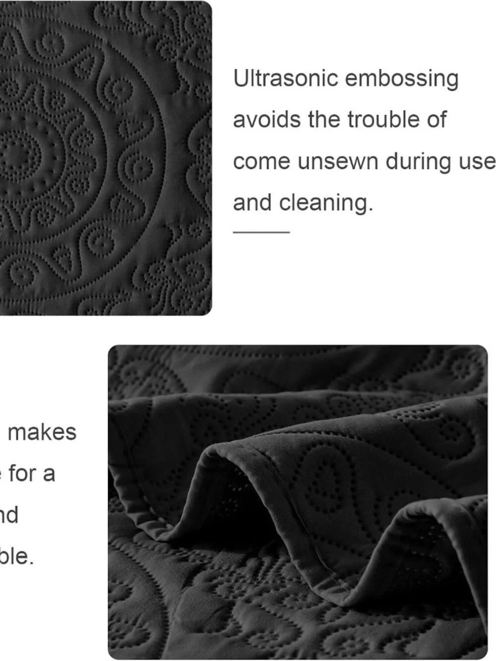 Black Embossed Reversible Lightweight 3-Piece Quilt Set